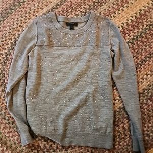 J Crew XS Gray with Gem Embellished 100% Merino Wool Sweater